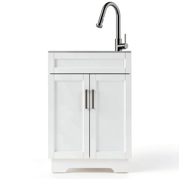 XM-ICE Laundry Sink Cabinet White Adjustable Shelf Storage-6