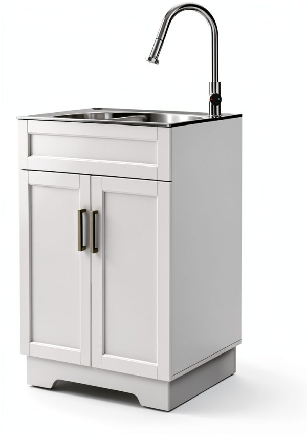XM-ICE Laundry Sink Cabinet White Adjustable Shelf Storage-2