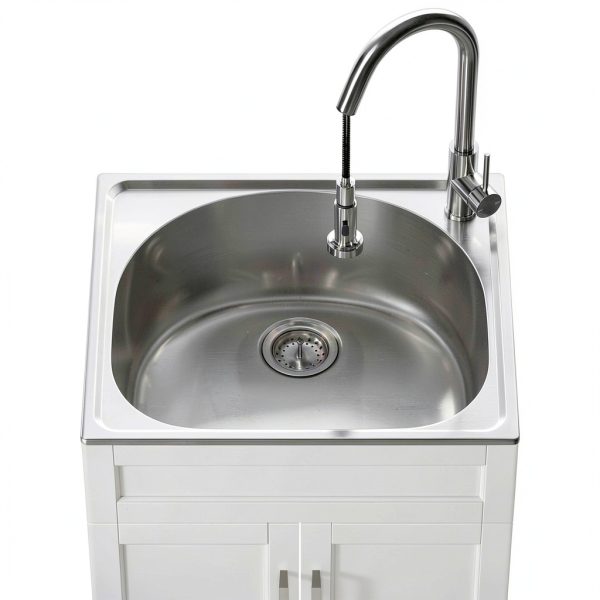 XM-ICE Laundry Sink Cabinet White Adjustable Shelf Storage-3