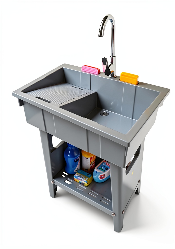 YHQYCGS portable laundry sink in a garage setting