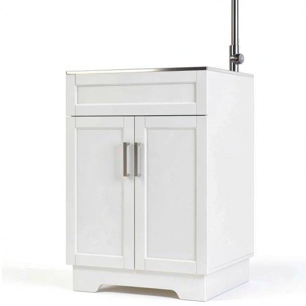 XM-ICE Laundry Sink Cabinet White Adjustable Shelf Storage-0