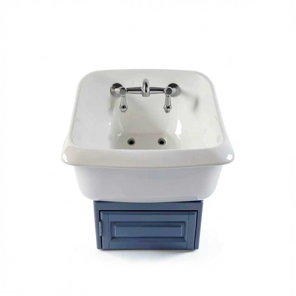 'ELLAI ceramic farmhouse sink installed in a laundry room'