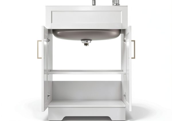 XM-ICE Laundry Sink Cabinet White Adjustable Shelf Storage-1