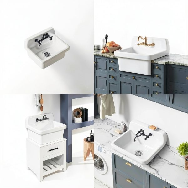ELLAI Ceramic Farmhouse Sink Wall Mounted Laundry Utility-5