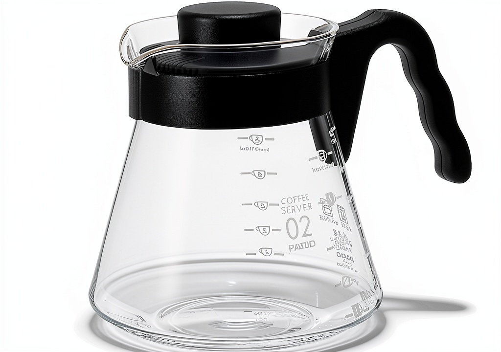 Hario Black Glass Coffee Server on a wooden table