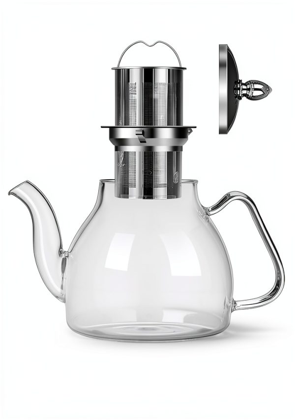 Glass Teapot TETWIN Borosilicate Clear With Lid-3
