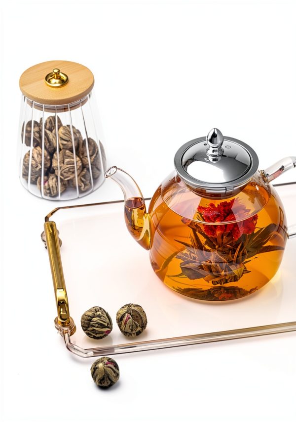 Glass Teapot TETWIN Borosilicate Clear With Lid-6