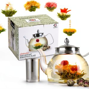 Glass Teapot TETWIN Borosilicate Clear With Lid-0