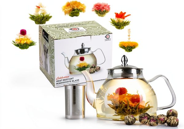 Glass Teapot TETWIN Borosilicate Clear With Lid-0