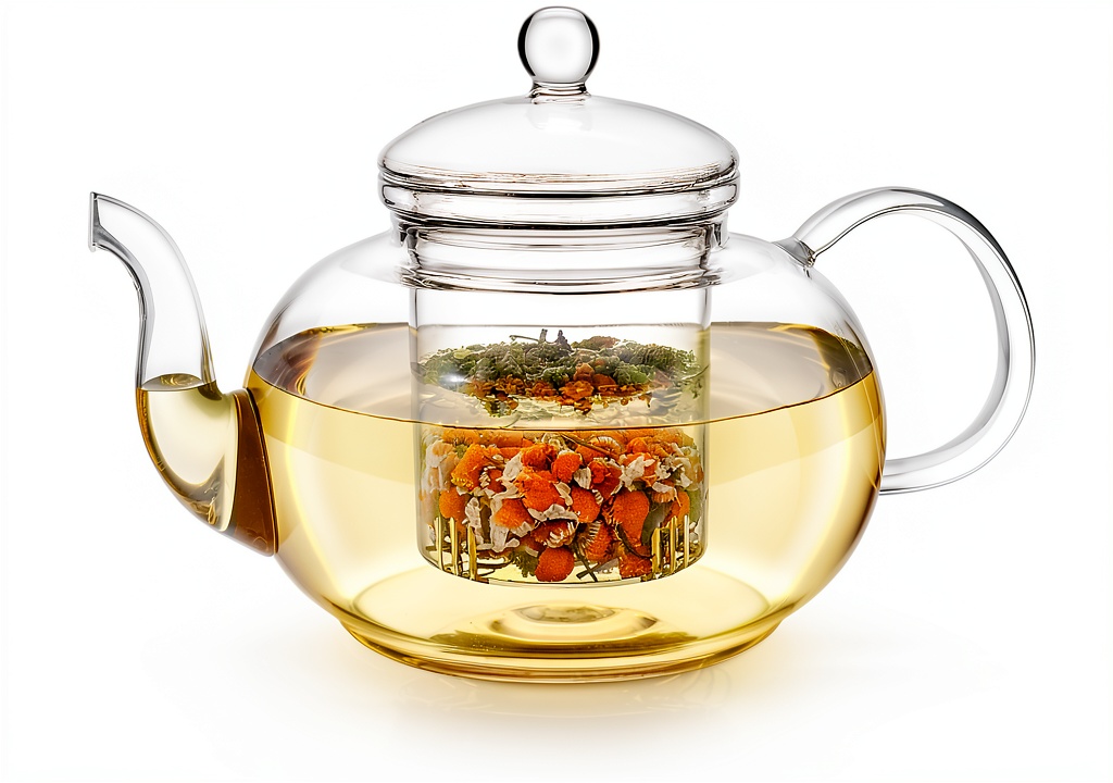 Teabloom Clear Borosilicate Glass Teapot on a kitchen counter
