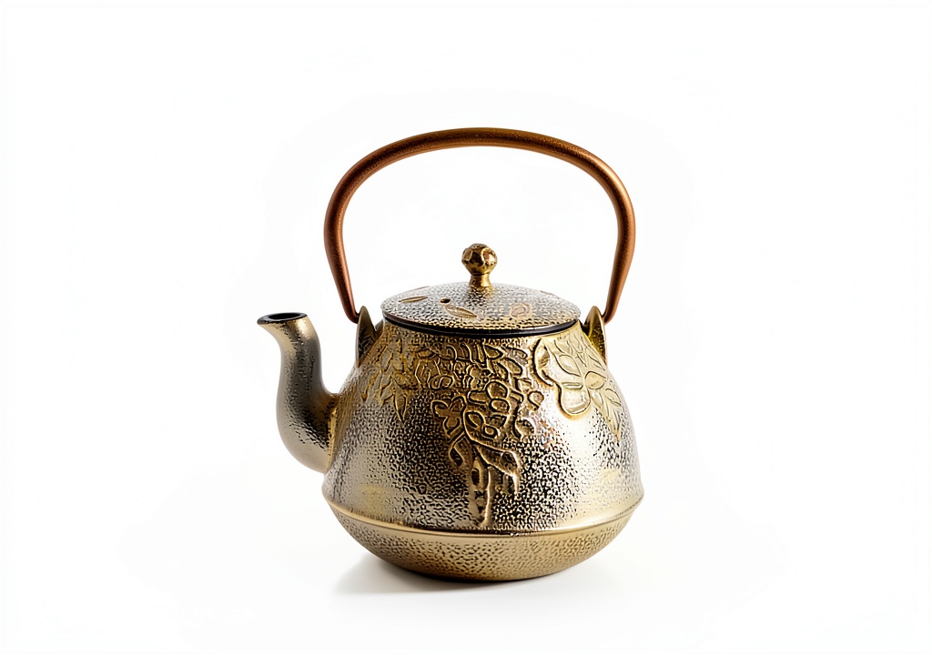 Installing TOPCYORIC Cast Iron Teapot 1 Quart Warm Beige Japanese Style on a wooden kitchen countertop