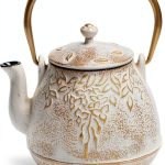 Cast Iron Teapot by toptier Japanese Style Warm Beige 40 oz-0