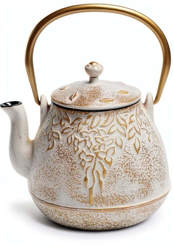 Cast Iron Teapot by toptier Japanese Style Warm Beige 40 oz-0