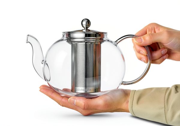 Kitchen Kite Clear Glass Teapot Set 35oz with Lid and 4 Cups-4