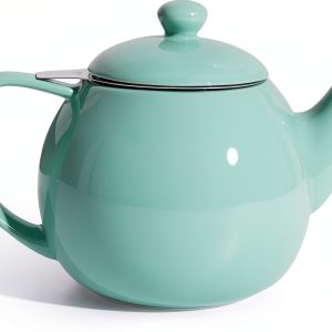 Sweese Mint Green 27oz Porcelain Teapot with Stainless Steel Infuser-0