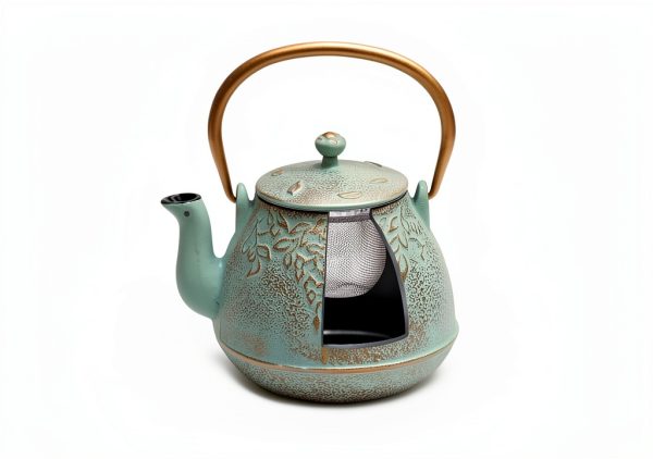 Toptier Light Green Cast Iron Stovetop Teapot 0.7 Quart Retro Design-2
