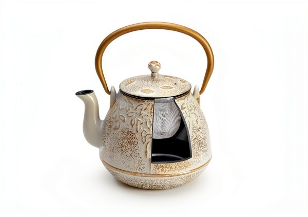 Cast Iron Teapot by toptier Japanese Style Warm Beige 40 oz-2