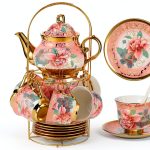 Harmony Large Ceramic Tea Set with 6 Cups and Gold Shelf-0