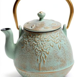 Toptier Light Green Cast Iron Stovetop Teapot 0.7 Quart Retro Design-0