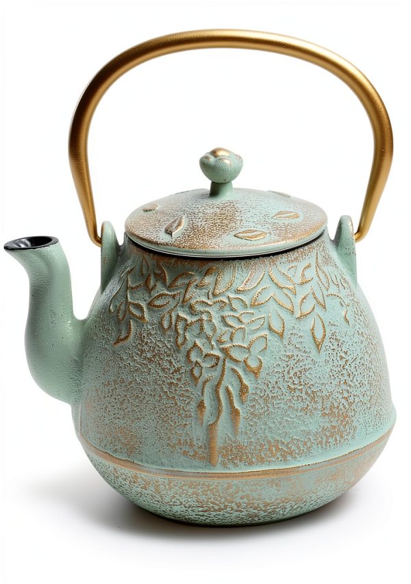Toptier Light Green Cast Iron Stovetop Teapot 0.7 Quart Retro Design-0