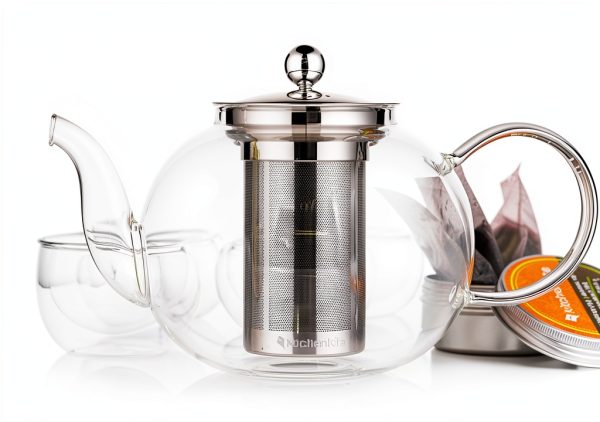 Kitchen Kite Clear Glass Teapot Set 35oz with Lid and 4 Cups-3