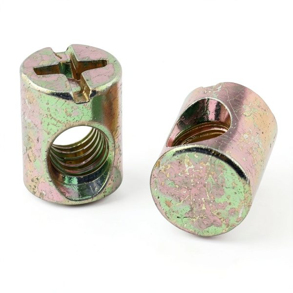 E-outstanding 4PCS M6 x 10 x 13mm Slotted Barrel Nuts Cross Dowels Spring Loaded Barrel Nuts Replacement Screws Cross Dowel Barrel Nuts for Furniture Bed Crib and Chairs-3