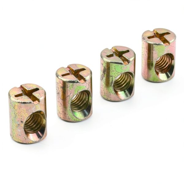 E-outstanding 4PCS M6 x 10 x 13mm Slotted Barrel Nuts Cross Dowels Spring Loaded Barrel Nuts Replacement Screws Cross Dowel Barrel Nuts for Furniture Bed Crib and Chairs-2