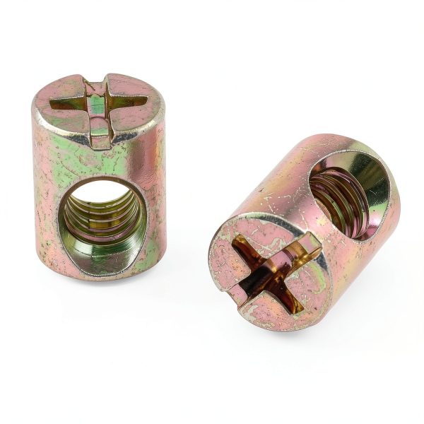 E-outstanding 4PCS M6 x 10 x 13mm Slotted Barrel Nuts Cross Dowels Spring Loaded Barrel Nuts Replacement Screws Cross Dowel Barrel Nuts for Furniture Bed Crib and Chairs-1