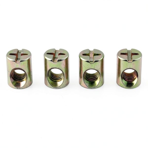 E-outstanding 4PCS M6 x 10 x 13mm Slotted Barrel Nuts Cross Dowels Spring Loaded Barrel Nuts Replacement Screws Cross Dowel Barrel Nuts for Furniture Bed Crib and Chairs-0